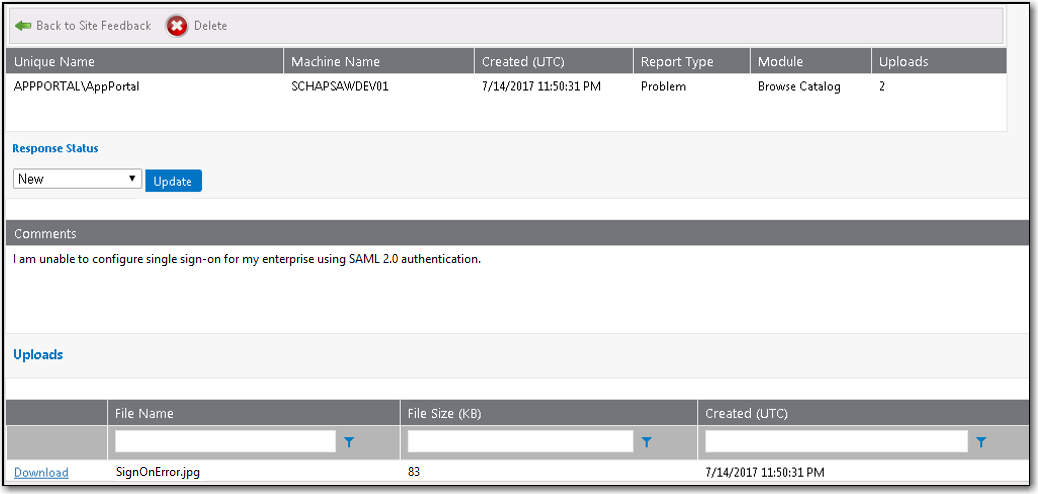 Site Feedback Issue Details View